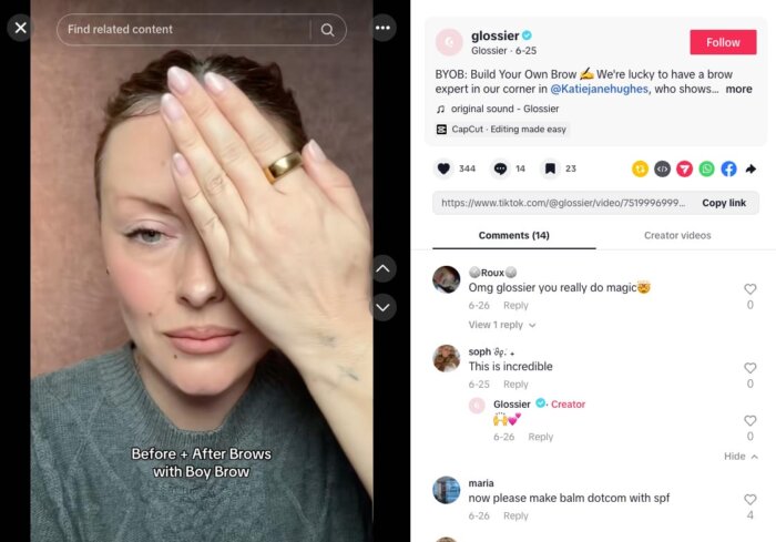 Screenshot of Glossier UGC post
